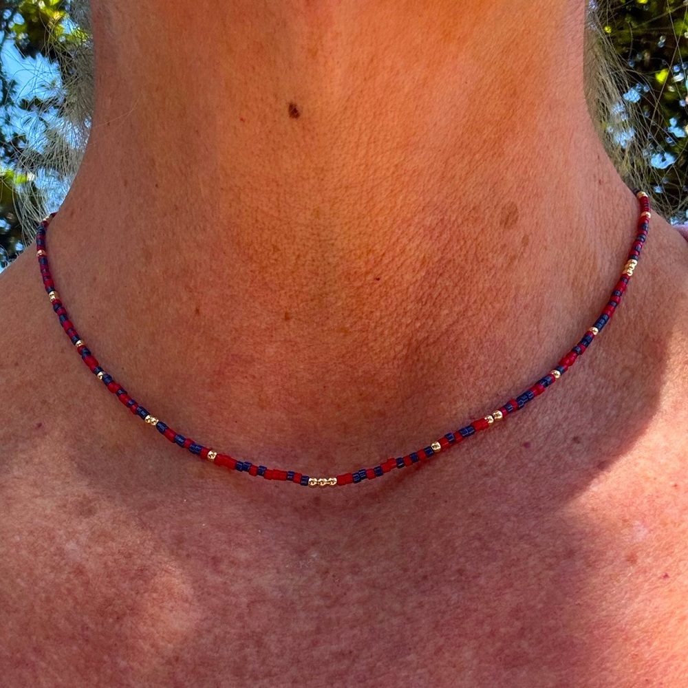 Ole Miss necklace handmade necklace blue & red miyuki beads + 14k gold filled